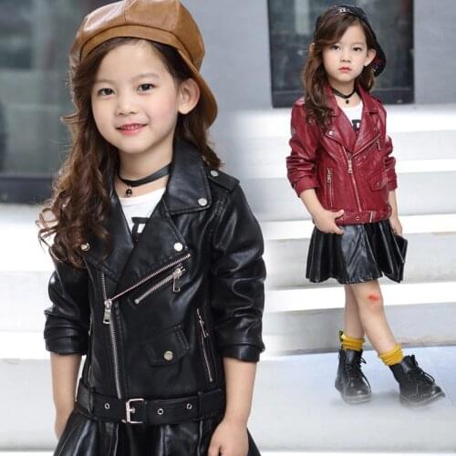 3-12 Years Girls leather Zipper Jackets leather coat Children jacket For Girl Kids clothes Spring autumn Coats Teen Windbreaker