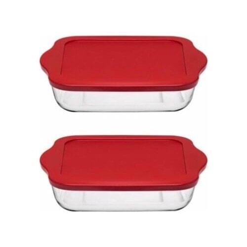 Pasabahce Pyrex Red Cap Square Storage box 2 Pcs