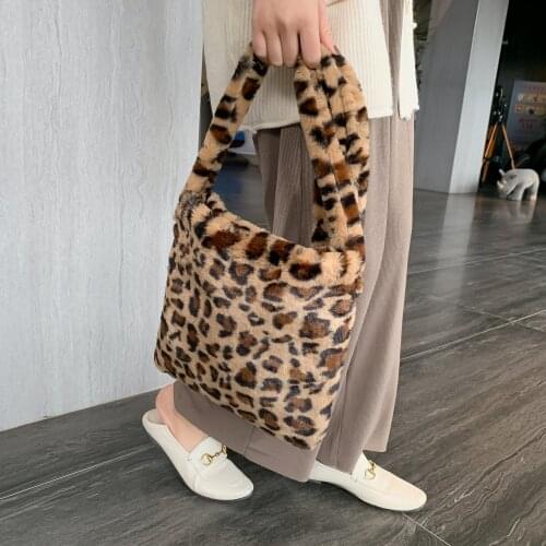 Leopard Plush Shoulder Bags For Women New Autumn Winter Large Capacity Messenger Bag HOT Sell Ladies Vintage Handbags Women