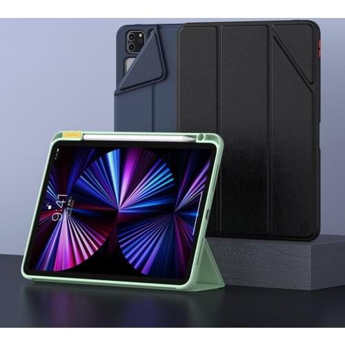 Magnetic Bevel Leather Case For Apple iPad Pro 11 2021 2020 Full Cover With Pencil Holder Folding Kickstand Protective Shell