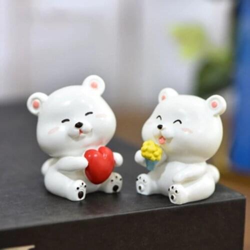 ZOCDOU 1 Piece Cute Caring Christmas Hat White Bear Small Statue Figurine Ornament Miniatures Children Toy Decoration Gift