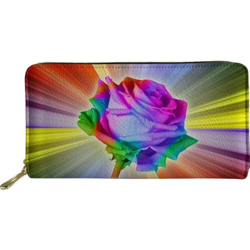 Fashion Long Coin Wallet Colorful Flower Print Zip Around Women Purse PU Leather Card Holder Wallets Lady Lightweight Money Bag