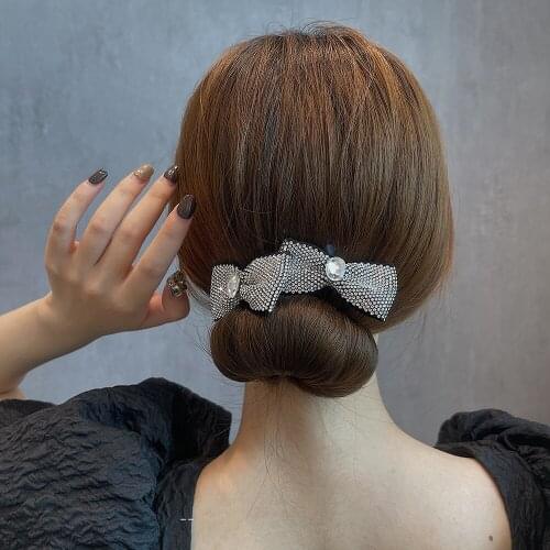 Fashion Rhinestone Bow Lazy Hair Clip for Women Ball Braided Hair Style Hair Sticks Headdress Hairpin Female Hair Accessories