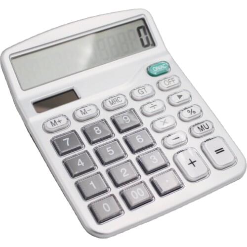 12 Digit Desk Calculator Large Buttons Financial Business Accounting Tool white big buttons battery and solar power