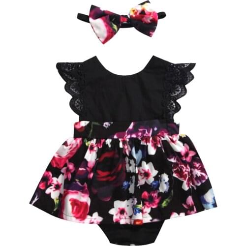 NEW Summer Newborn Baby Infant Girl Romper Tutu Dress Headband Floral Outfits Party Dress