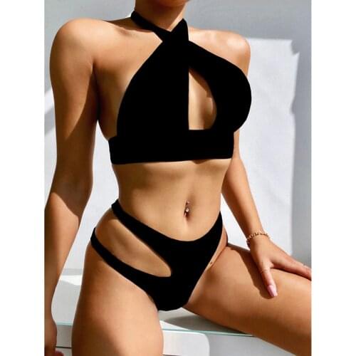 New Sexy Black 2021 Halter Bikini Female Swimsuit Women Swimwear Two-pieces Bikini set Brazilian Bather Bathing Suit