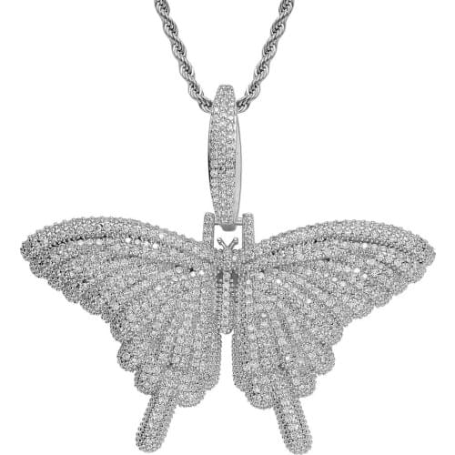BWAVKE Animal Butterfly Necklace & Pendant Iced Out Gold Color AAA Cubic Zircon Mens Women Hip Hop Rock Jewelry