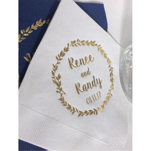 Personalized Napkins Custom Napkins Bridal Shower Wedding Napkins Personalized Monogram Rustic Flowers Fauna Laurel Wreath