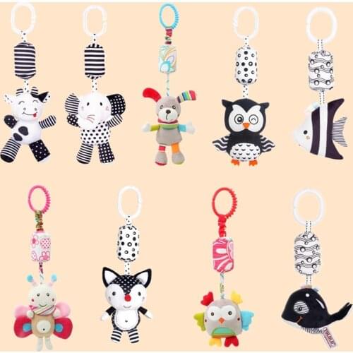 Cartoon Animals Stroller Baby Rattle With Teether Crib Plush Musical Doll Hanging Toys Interactive Early Education Toy