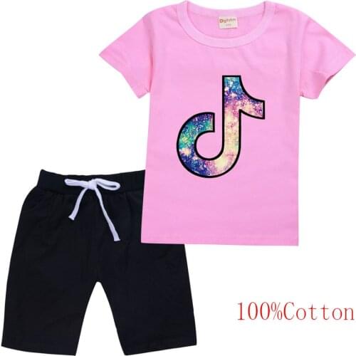 TIK TOK Casual Kids Clothes 2 Piece Set Clothing Girls T-shirt + Shorts Clothing Boys Tracksuit Children Teenagers Sport Suits