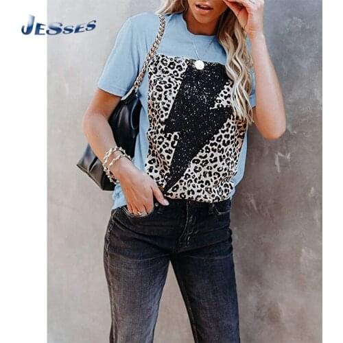 Casual Short-sleeved T-shirt Harajuku Style Lightning Pattern Print Top Ladies Round Neck Summer Clothing 2XL Oversized Pullover