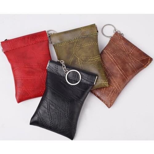 Grils Simple Coin Purse With Car Key Chain Case Women PU Leather Wallet Small Keys Card Housekeeper Bag Keychain Holder Pouch