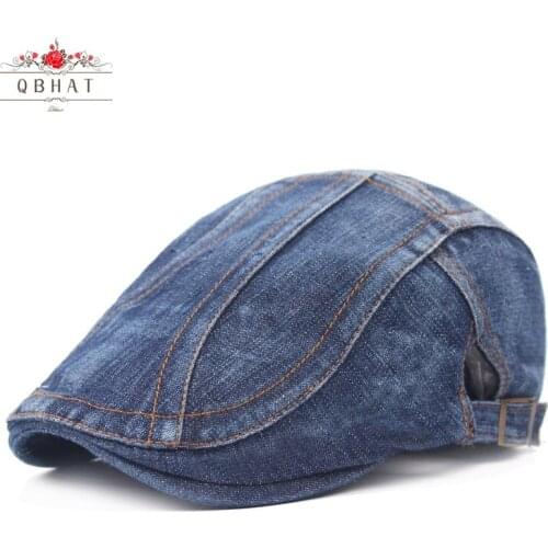 QBHAT Unisex Denim Flat Newsboy Driving Hat Cap Outdoor Travel Men Women Simple Berets Adjustable Peaked Cap Ivy Cabbie Caps