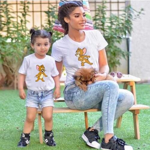 Hot Sales Family Matching Clothes Same Sets for Mom and Children Lovely Cartoon Family Look Short Sleeves Kawaii Summer T-shirts