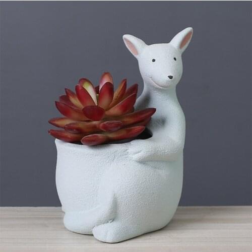 Nordic Kangaroo Shape Ceramic Succulent Planter Animal Cactus Flower Pot Miniature Holder Gardening Container Decoration