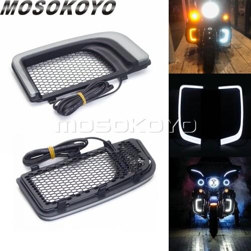 LED Turn Signal Light Fairing Lower Grills Black For Harley Touring Street Glide Road Glide Electra Glide FLHTK Ultra Limited