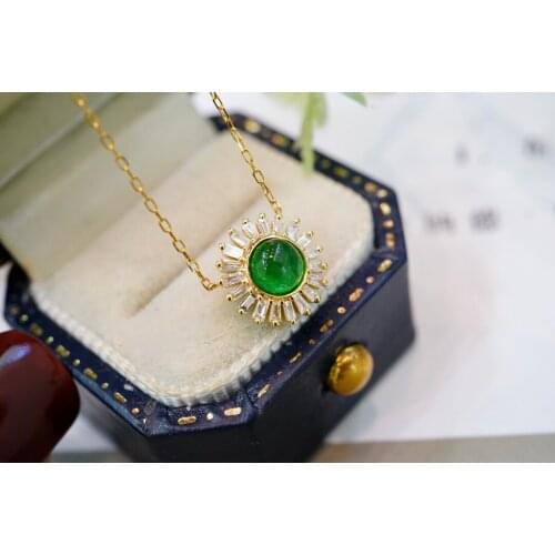 SX412 Solid 18K Yellow Gold Nature 0.4ct Green Emerald Pendants Necklaces for Women Fine Jewelry for Women Gifts