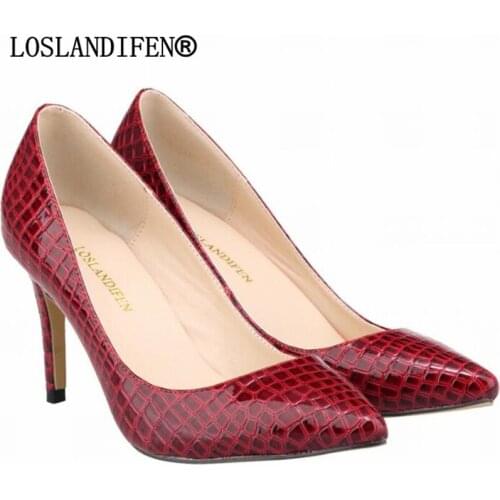 Women pumps red Serpentine leather high heels PU women shoes Pointed Toe 8CM Thin Heels designer shoes women luxury
