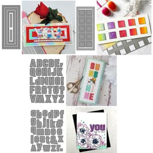 Uppercase Lowercase Letters Double Scallops Slimline Grid Metal Cutting Dies for DIY Scrapbooking Embossing Card Crafts New 2020