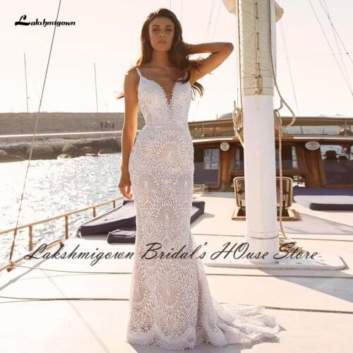 Lakshmigown Vintage Lace Mermaid Wedding Dress Backless 2022 Vestido de fiesta de Boda Sexy Bridal Wedding Gowns Sleeveless