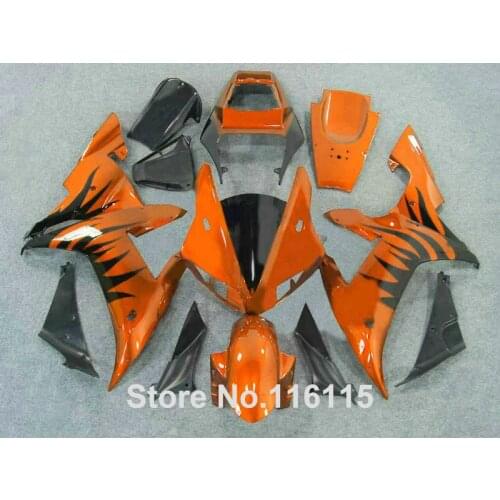 High grade ABS Fairing kit for YAMAHA Full injection molding 2002 2003 black flames in orange fairings set YZF R1 02 03 QH46