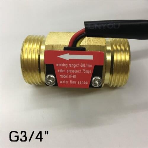 G3/4" Brass water flow sensor Turbine meter Magnetic Hall effect sensor YF-B5