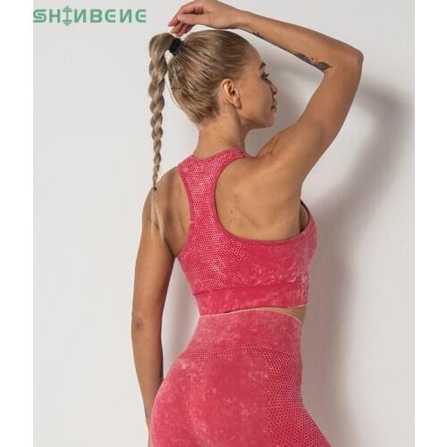 SHINBENE RETRO Padded Seamless Running Yoga Gym Bras Women Racerback High Impact Fitness Workout Sports Bras Top Brassiere
