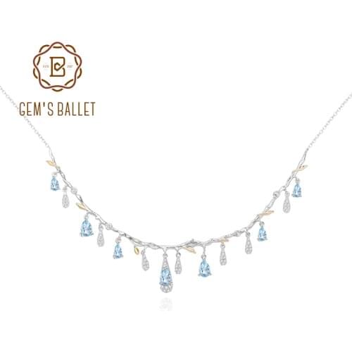 GEMS BALLET 925 Sterling Silver Handmade Flower Bud Gemstone Necklace With Natural Sky Blue Topaz For Women Wedding Jewelry