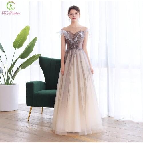 SSYFashion New Luxury Evening Dress Sequins Beading A-line Long Prom Dress Banquet Elegant Formal Gown Special Occasion Dresses