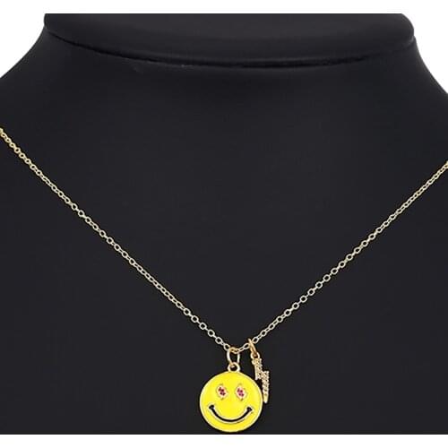 ZHINI New Korean Trendy Gold Chain Statement Necklaces for Women Cute Smiley Flash Pendant Necklace Rhinestone Fashion Jewelry