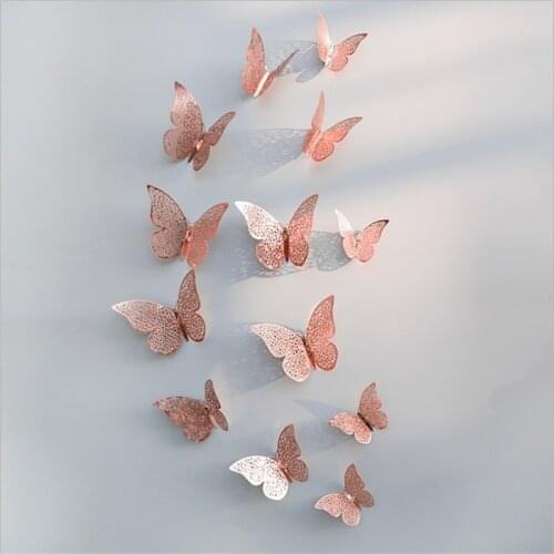 12Pcs 3D Hollow Butterflies Mirror Wall Stickers For Kids Rooms Bedroom Living Room Fridge Decorative Wallpaper Home Wall Decor