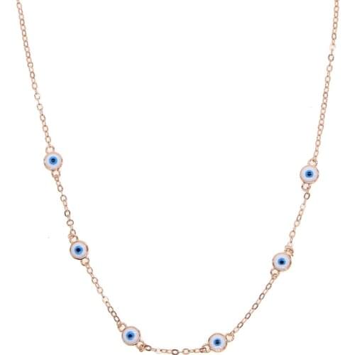 Rose Gold Color 6pcs Enamel Round Evil Eye Charm Link Chain Turkish Evil Eye Jewelry Fashion For Lucky Women Girls Necklace 2021