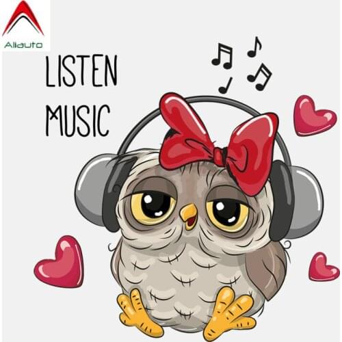 Aliauto Creative Car Sticker Owl Listening To Music Accessories Personality Sunscreen Waterproof Cartoon Decal PVC,15cm*15cm