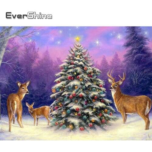 EverShine Diamond Embroidery Landscape Cross Stitch Diamond Painting Tree Mosaic Art Kit Christmas Home Decor Deer Handmade Gift
