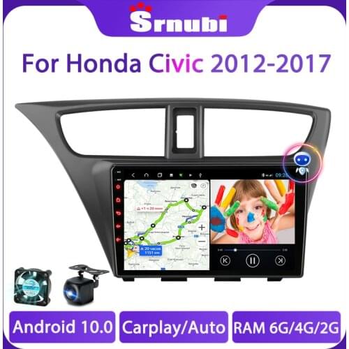 Srnubi Android 10 Car Radio for Honda CIVIC Hatchback 2012 - 2017 Multimedia Player Navigation GPS 2Din 4G WiFi Audio Stereo DVD