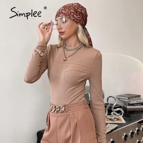 Simplee High street turtleneck long sleeve khaki knitted bodysuit women Slim basic solid blouse top female Sexy autumn bodysuits
