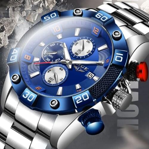 Top Brand LIGE 10025 Luxury Mens Stainless Steel Sport Waterproof Chronograph Fashion Business Quartz Wristwatches Male