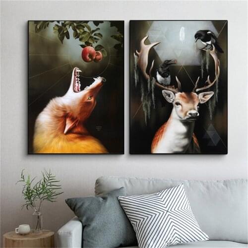 CMHOME Cuadros Decoracion Salon Elk Fox Yak Animal Posters Print Modern Living Room Decor Wall Art Dropshipping Canvas Painting