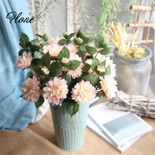 Flone 3 Heads Artificial Dahlia Flower Branch Fake Silk Flower Simulation Chrysanthemum Bouquet Wedding Home Party Decor Floral