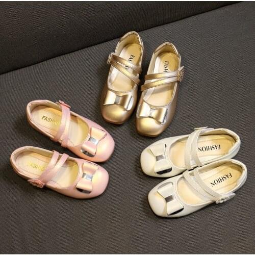 New Spring Autumn Kids Leather Shoes For Girls Bowknot White Pink Wedding Party Princess Dance Shoes 5 6 7 8 9 11 12 Years Old