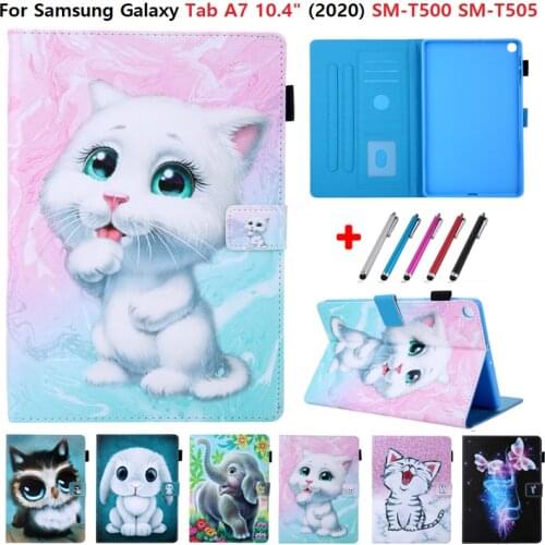 For Samsung Galaxy Tab A7 2020 SM-T500 SM-T505 10.4 inch Tablet Case Cat Elephant Protection Kids Case for Tab A 7 A7 Cover Girl
