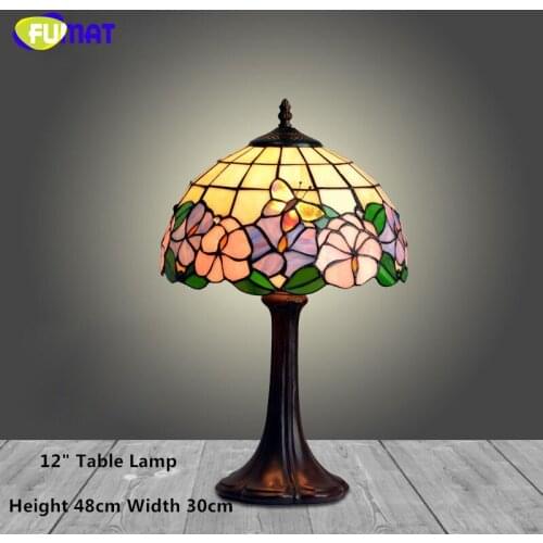 FUMAT Stained Glass Table Lamp European Style Bedside Lamp Art Glass Shade Living Room Stand Lampe LED Warm White Table Lights