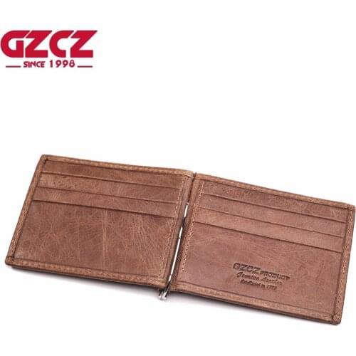 GZCZ 2020 New Men Bifold Money Clips Card & ID Holders organizer Genuine Leather Credit Card Slim vallet coin purse small wallet