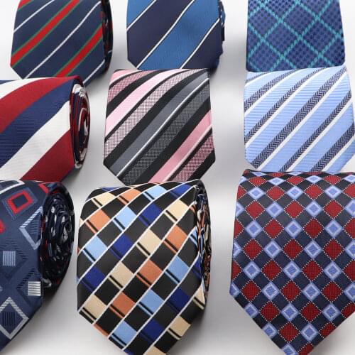 Classic 8cm Men Necktie Fashion Polyester Tie Plaid Striped Necktie Business Slim Shirt Accessories paty Gift Cravate
