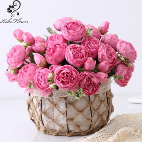 Koko Flower 30 Cm Rose Pink Artificial Flower Bouquet 5 Big Head 4 Flower Bud Wedding Home Indoor Restaurant Decoration