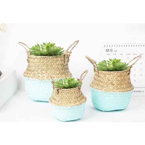 Desktop decoration Seagrass Plant Flower Basket Fleshy Pot Pen Box Stationery Storage Bucket Desk Woven Wicker Garden Pot