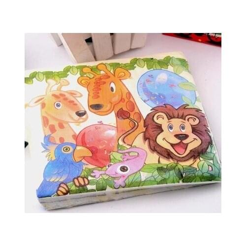 Cute safari animals kids birthday Color Napkin Paper 60% Virgin Wooden napkins baby shower decorations free shipping