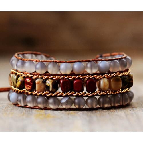 Boho Multilayers Beaded Wrap Bracelets Natural Stones Onyx Jaspers Cuff Bangle Bracelet Bohemian Chain Vegan Jewelry Wholesale