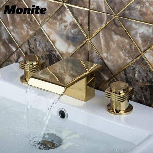 Bathtub Basin New bathroom sink golden finisn Deck Mounted K1Z double Handle 3pcs Faucets,Mixer Tap