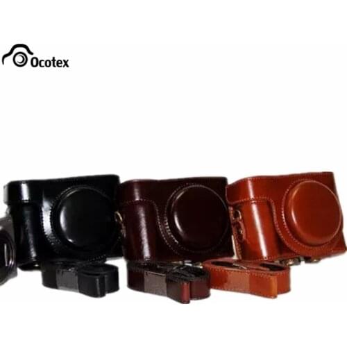 Ocotex New Hot PU Leather Camera Case Bag Cover for Sony DSC-HX60 DSC-HX50V DSC HX60 HX50V HX30 Black Light Brown Dark Brown